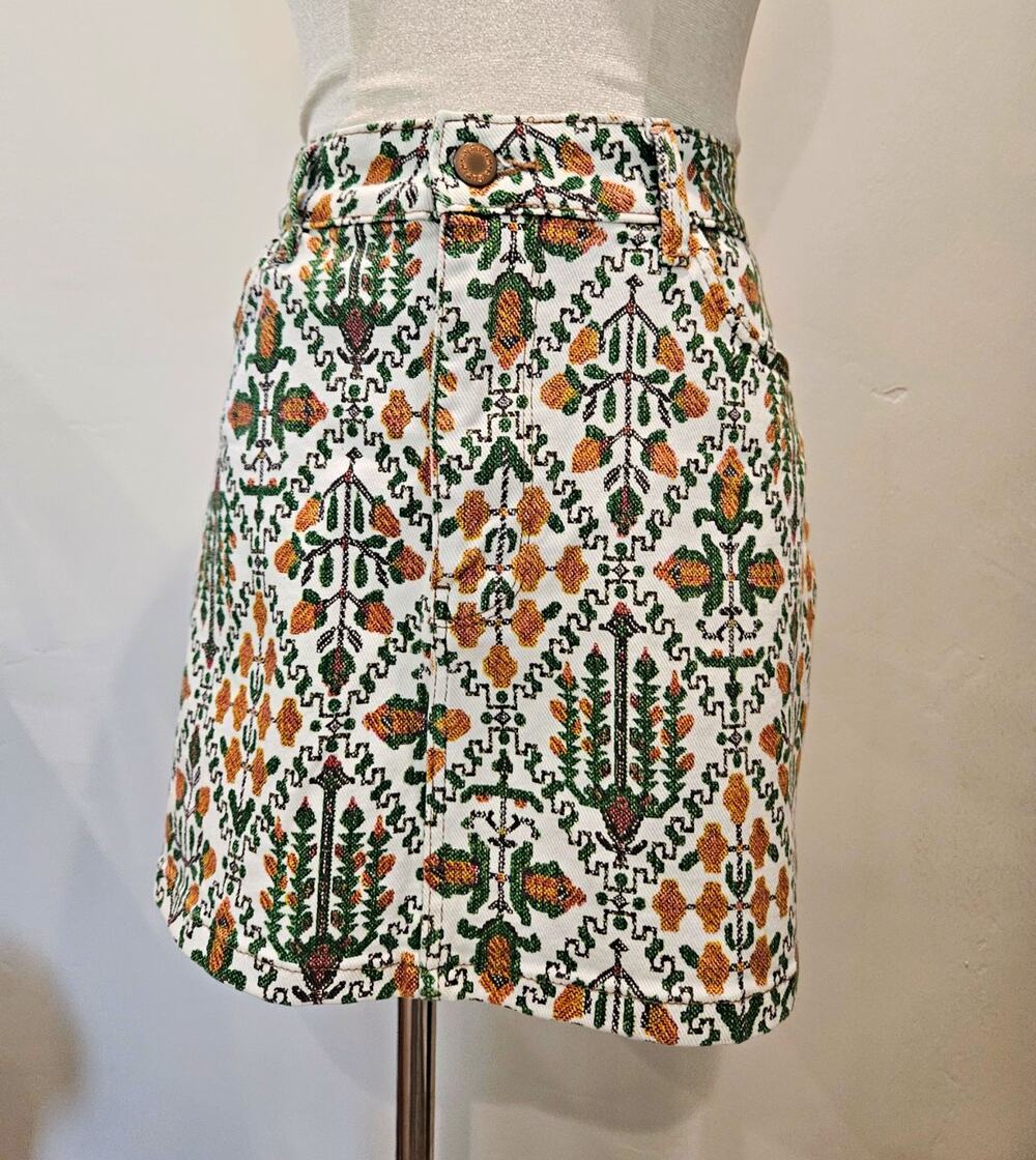 Wrangler Retro Tapestry Print Denim Mini Skirt Southwestern Boho Geometric 8
